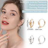 24Pcs 2 Colors Brass Leverback Earring Findings, with Horizontal Loop, Flower, Platinum & Golden, 17x8mm, Hole: 1.5mm, 12pcs/color