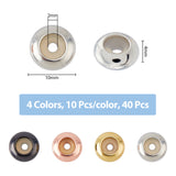 40Pcs 4 Colors Brass Beads, with Rubber Inside, Slider Beads, Stopper Beads, Rondelle, Mixed Color, 10x4mm, Hole: 2mm, 10pcs/color