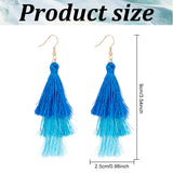 6 Pairs 6 Colors Cotton Triple Layer Tassel Dangle Earrings, Golden Iron Jewelry for Women, Mixed Color, 81~92mm, Pin: 0.5mm, 1 Pair/color