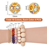 40Pcs 10 Colors Brass Rhinestone Beads, Rondelle, Mixed Color, 10x8.5mm, Hole: 3mm, 4Pcs/color