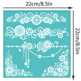 Self-Adhesive Silk Screen Printing Stencil, for Painting on Wood, DIY Decoration T-Shirt Fabric, Turquoise, Gear, 220x220mm