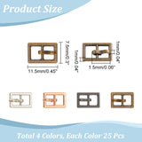 100Pcs 4 Colors Mini Alloy Center Bar Buckles Sets, For Doll Webbing, Strapping Bags, Garment Accessories, Rectangle, Mixed Color, 11.5x7.5x1mm, 25pcs/color