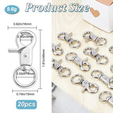 20Pcs Zinc Alloy Swivel Lobster Claw Clasps, Swivel Snap Hook, Platinum, 47x22x7mm, Hole: 13x9mm