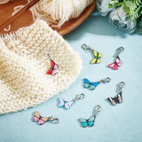 Alloy Enamel Pendant Decorations, Zinc Alloy Lobster Claw Clasps and 304 Stainless Steel Jump Rings, Butterfly, Mixed Color, 33.5mm