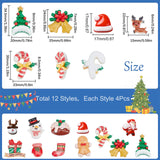 48Pcs 12 Styles Christmas Theme Opaque Resin Cabochons, Christmas Bell & Cake & Gingerbread Man, Mixed Shapes, Mixed Color, 16~34.5x15~29x4~10mm, 4pcs/style