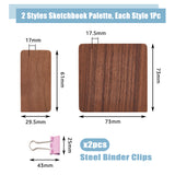 2Pcs 2 Styles Wood Magnetic Flip Top Paintbox, Multifunction Palettes, Painting Supplies, with 2Pcs Steel Binder Clips, Mixed Shapes, 43~73x25~73x10.7~17.5mm