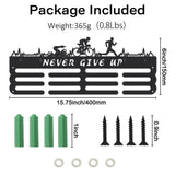 Word Never Give Up Sports Theme Iron Medal Hanger Holder Display Wall Rack, with Screws, Triathlon Pattern, 150x400mm