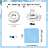 Flat Round 925 Sterling Silver Spacer Beads, Silver, 4.5x2mm, Hole: 1.5mm, 30pcs/box