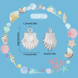 100Pcs 316 Surgical Stainless Steel Charms, Shell Shape, Stainless Steel Color, 14x11x4mm, Hole: 1.2mm