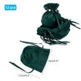 Velvet Jewelry Bags with Drawstring & Plastic Imitation Pearl, Velvet Cloth Gift Pouches, Dark Green, 13.2x14x0.4cm