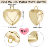 8Pcs Rack Plating Brass Pendants, Long-Lasting Plated, Cadmium Free & Lead Free, Heart, Real 18K Gold Plated, 22x20x10mm, Hole: 2.5mm