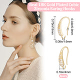 8 Pairs Brass Earring Hooks, with Clear Cubic Zirconia & Horizontal Loops, Real 18K Gold Plated, 19x4mm, Hole: 1.6mm, Pin: 0.9mm