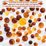 150g 3 Colors Acrylic Corrugated Beads, Imitation Amber, Round, Mixed Color, 7.5~12mm, Hole: 1.5mm; 50g/style