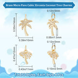 8Pcs 2 Style Brass Micro Pave Cubic Zirconia Pendants, Coconut Tree Charms, with Jump Ring, Golden, 12~14x10~11x1.5~2.5mm, Hole: 3mm, 4pcs/style