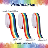 6 Yards 3 Style Flat Rainbow Color Polyester Elastic Cord/Band, Webbing Garment Sewing Accessories, Stripe Pattern, Mixed Color, 20~38mm, about 2 yards/style
