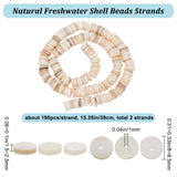 2 Strands Natural Freshwater Shell Beads Strands, Flat Round/Disc, Heishi Beads, Yellow, 8~8.5x1.5~2.5mm, Hole: 1mm, about 190pcs/strand, 15.35 inch(39cm)