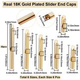 36Pcs 6 Style 304 Stainless Steel Slide On End Clasp Tubes, Slider End Caps, Real 18K Gold Plated, 13~40x6x4mm, Hole: 3x1mm, Inner Diameter: 3~3.5mm, 6Pcs/style