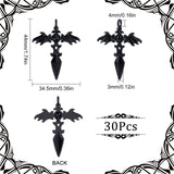 30Pcs Gothic Style Alloy Pendents, Sword with Wing, Electrophoresis Black, 44x34.5x3mm, Hole: 4mm