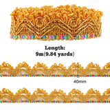 Sparkle Polyester Lace Ribbons, with Sequins, Garment Accessories, Triangle with Flower, Gold, 1-5/8 inch(40mm), about 9.84 Yards(9m)/Card