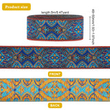 Ethnic 5M Style Embroidery Polycotton Ribbons, Jacquard Ribbon, Tyrolean Ribbon, Garment Accessories, Leaf Pattern, Marine Blue, 1-7/8~2 inch(49~50mm), about 5m/Bag