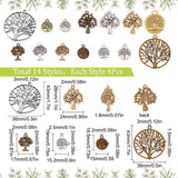 56Pcs 14 Styles Tibetan Style Alloy Pendants, Tree of Life Charm, Mixed Color, 18.5~29x15~25x1.5~2.5mm, hole: 2~4.5mm, 4pcs/style