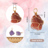 16Pcs Rough Raw Natural Mixed Stone Pendants, with Real 18K Gold Plated Eco-Friendly Copper Wire Wrapped, Nuggets Charm, 24~30x17~21x12~16mm, Hole: 1.8~3mm