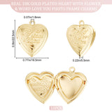 10Pcs Brass Locket Pendants, Photo Frame Charms for Necklaces, Long-Lasting Plated, Heart with Flower & Word Love You Charm, Real 18K Gold Plated, 22.5x19.5x5.5mm, Hole: 1.8mm