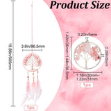 2Pcs 2 Style Brass Woven Web/Net with Feather Pendant Decorations, wtih Tree of Life Natural Crystal Quartz & Synthetic Cherry Quartz Glass Chips, Silver, Pendant Decorations: 505mm, Pendants: 36~36.5x30~31x5mm