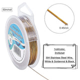 3 Colors Tiger Tail Wire, 304 Stainless Steel Wire, White & Goldenrod & Black, Mixed Color, 0.45mm, about 50m/roll, 1roll/color, 3rolls/set