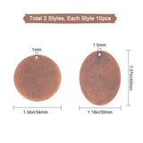 20Pcs 2 Style Metal Tags, Brass Stamping Blank Tag Pendants, Nickel Free, Oval & Flat Round, Red Copper, 10pcs/style