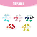 38Pcs 19 Colors Acrylic Heart Stud Earring Findings, with Iron Pins and Holes, Mixed Color, 15x18.5mm, Hole: 1.6mm, Pin: 0.7mm, 2Pcs/color