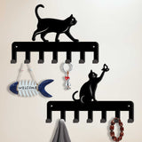 Cat Iron Wall Mounted Hook Hangers, Decorative Organizer Rack, for Bag Clothes Key Scarf Hanging Holder, with Screws, Black, 115x170mm, 2pcs/set