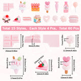60Pcs 15 Styles Opaque Resin Imitation Food Cabochons, Ice Cream & Cake & Donut, Mixed Shapes, Pink, 14~31.5x8~22x4~12mm, 4pcs/style