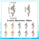 100Pcs 5 Colors Alloy Enamel Pendants, Golden, Mermaid, Mixed Color, 29x12.5x2mm, Hole: 1.4mm, 20pcs/color
