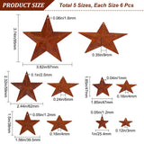 30Pcs 5 Style Rust Iron Pendants, Star, Sienna, 25.4~95x25.4~97x4~9mm, Hole: 1~2.5mm, 6pcs/style