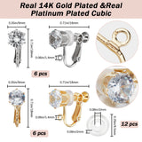 6 Pairs 2 Colors Brass Screw On Clip-on Earring Findings, with Cubic Zirconia and Loop & 12Pcs Silicone Earring Pads, Real Gold Plated & Real Platinum Plated, 18x18x9mm, Hole: 1.4mm, 3 Pair/color