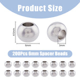 200Pcs 201 Stainless Steel Spacer Beads, Rondelle, Stainless Steel Color, 6x4.5mm, Hole: 3mm, 200pcs/box