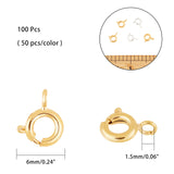 Brass Spring Ring Clasps, Jewelry Components, Platinum & Golden, 6mm, Hole: 1.5mm, 50pcs/color, 2 Colors, 100pcs/box
