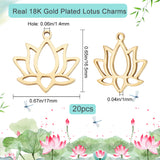20Pcs 304 Stainless Steel Pendants, Lotus Charm, Real 18K Gold Plated, 16.5x17x1mm, Hole: 1.4mm