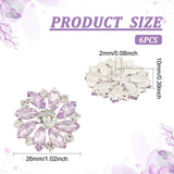 6Pcs 1-Hole Brass Shank Buttons, with Rhinestone and Glass, Garment Decoration, Flower, Plum, 26x26x10mm, Hole: 2mm