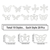 200Pcs 10 Styles 201 Stainless Steel Charms, Laser Cut, Stainless Steel Color, 20pcs/style