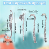 12Pcs 3 Style Tibetan Style Alloy Bookmarks Findings with Hole, Fish & Dolphin & Mermaid, Antique Silver, 122~128x23~33x2~5mm, Hole: 2~3mm, 4Pcs/style