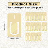 1 Set Brass Bookmarks, Arrow Paper Clips, Hollow-out, Rectangle with Number 1~12, Golden, 31x17x0.4mm, 12pcs/set