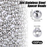304 Stainless Steel Spacer Beads, Round, Stainless Steel Color, 6x5mm, Hole: 2mm, 150pcs