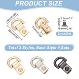 3 Style Alloy Bag D-Ring Suspension Clasps, Webbing Buckle, with Iron Shim and Screws, Mixed Color, 2.2~2.3x1.5x0.85~1cm