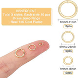 30Pcs 3 Styles Brass Jump Rings, Real 14K Gold Plated, 10pcs/style