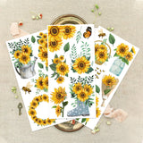 3 Sheets 3 Styles Sunflower PVC Waterproof Decorative Stickers, Self Adhesive Decals for Furniture Decoration, Flower, 300x150mm, 1 sheet/style