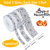 3 Rolls 3 Styles  Halloween Printed Polyester Grosgrain Ribbon, Spider Web Pattern, for Costume Decoration, White, 3/8 ~1 inch(9~26mm), 5 yards/roll, 1 roll/style