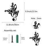 Iron Hanging Ornaments, for Home Wall Decoration, Musical Note with Flower, Matte Gunmetal Color, 300x235x1mm