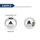 304 Stainless Steel Beads, Round, with Bead Container, Stainless Steel Color, 6mm, Hole: 2~3mm, about 100pcs/box